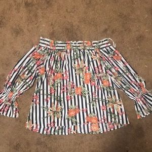 Stripped floral off the shoulder blouse